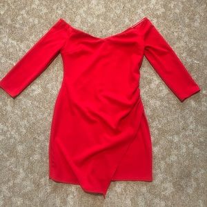 Off the shoulder- red sleeved dress LULU’S